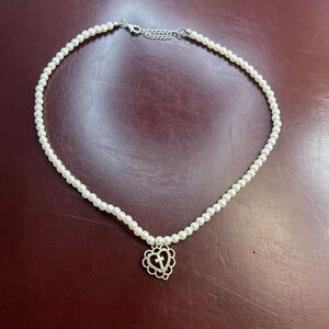 Elegant Pearl Necklace with Silver Heart Pendant